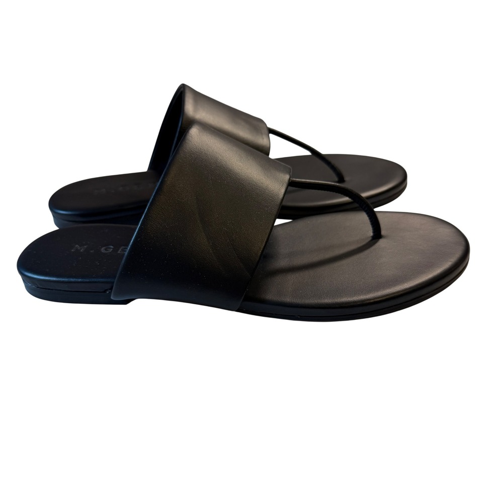 M.Gemi Black Leather Thong Slide Flat Sandals Size 37 Made in Italy